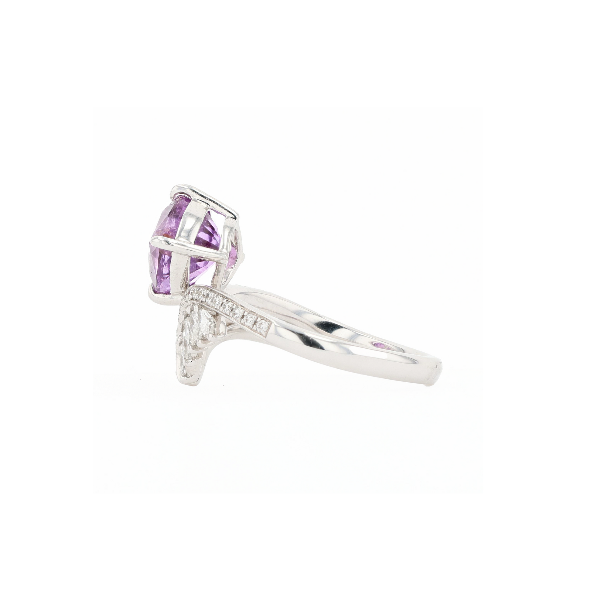 18KG Natural Unheated Purplish Pink Sapphire Diamond Ring