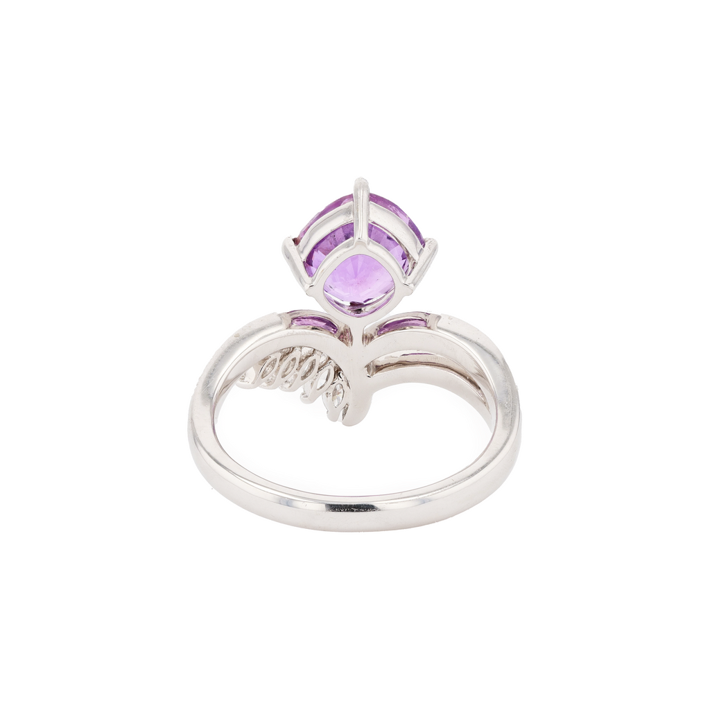 18KG Natural Unheated Purplish Pink Sapphire Diamond Ring
