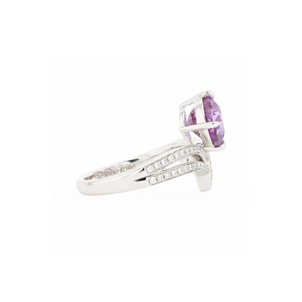18KG Natural Unheated Purplish Pink Sapphire Diamond Ring