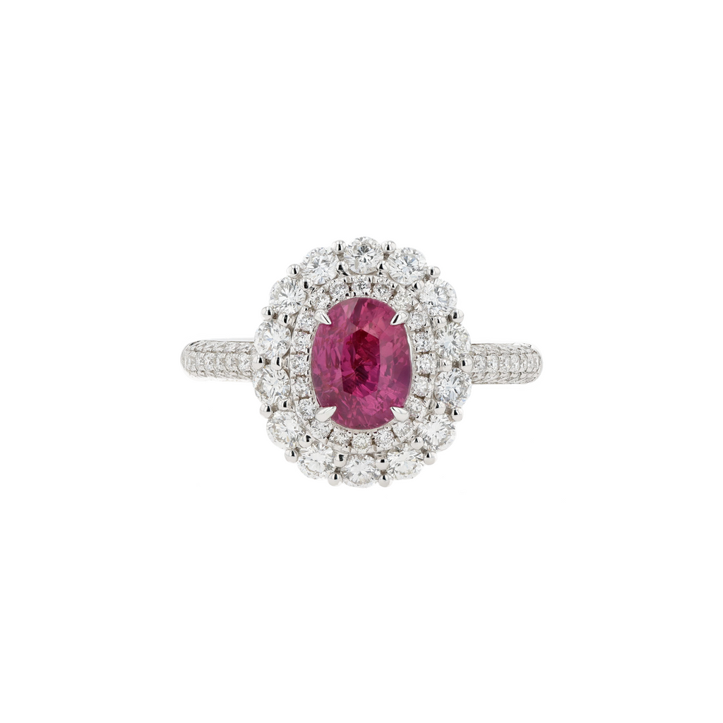 18KG Natural Unheated Padparadscha Sunset Sapphire Diamond Ring