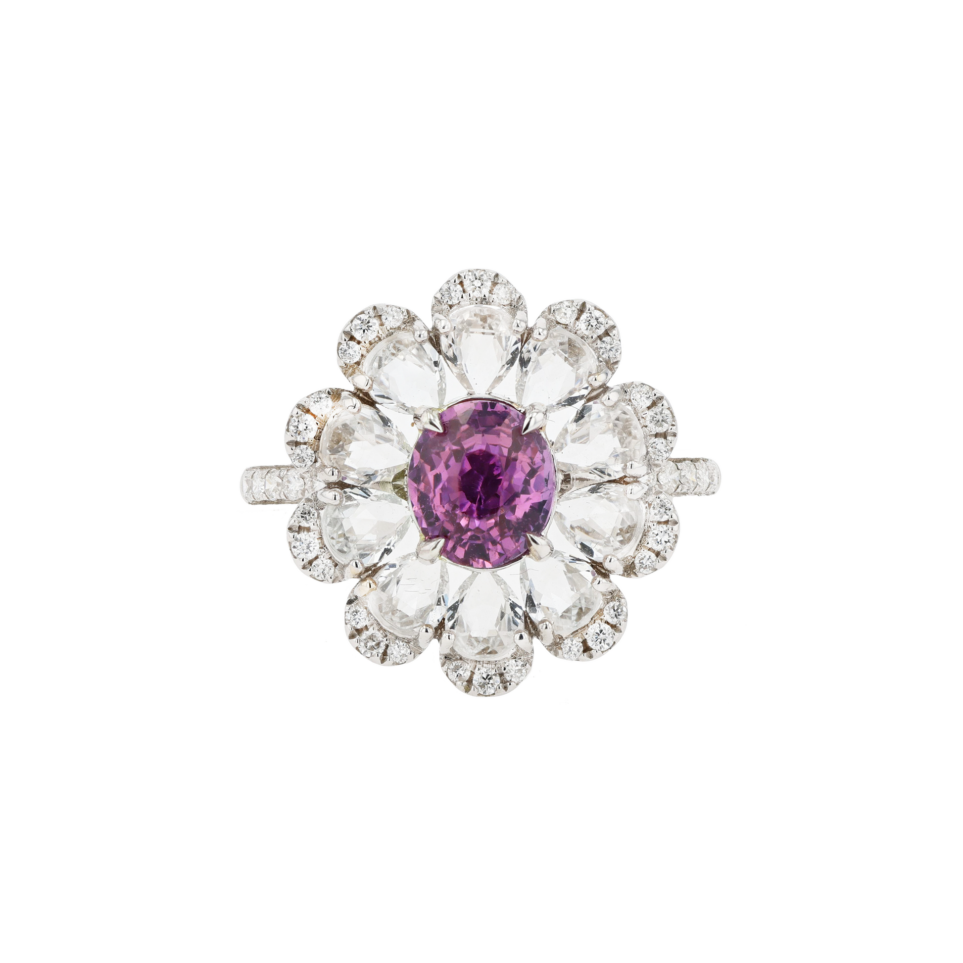 18KG Natural Unheated Padparadscha Sapphire Diamond Ring