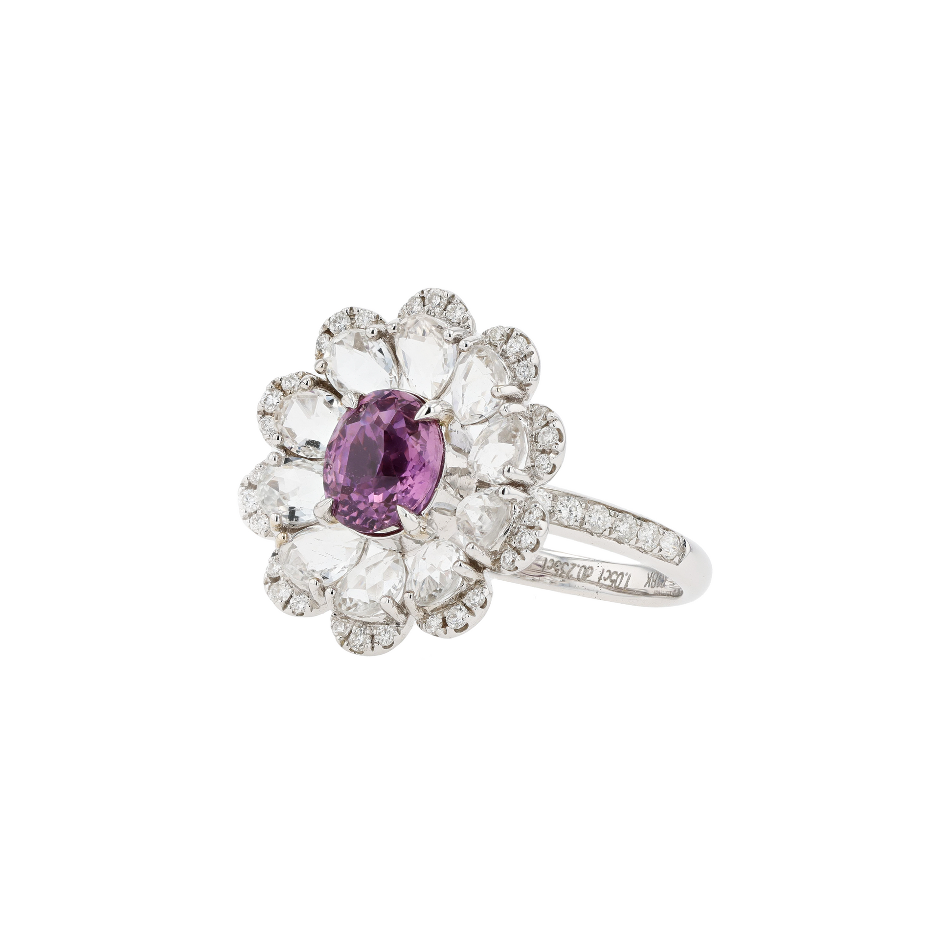 18KG Natural Unheated Padparadscha Sapphire Diamond Ring