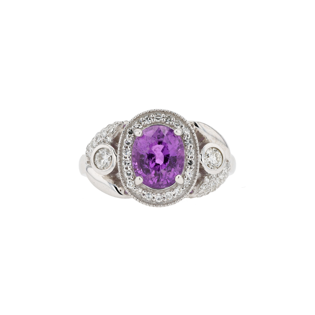 18KG Natural Unheated Vivid Purple Sapphire Diamond Ring