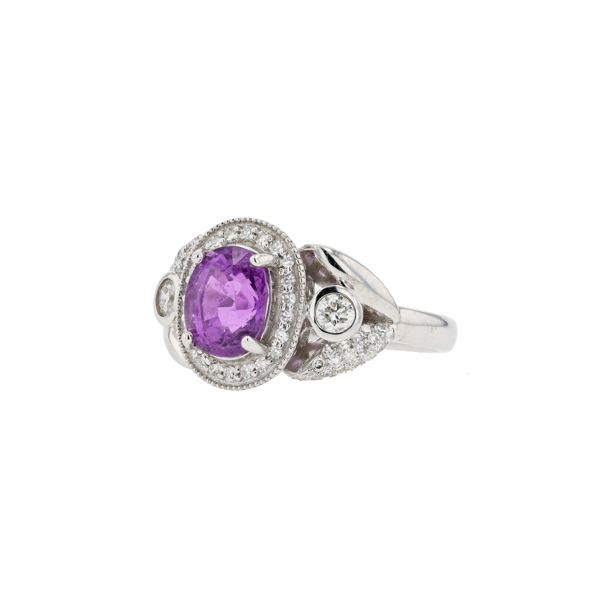 18KG Natural Unheated Vivid Purple Sapphire Diamond Ring