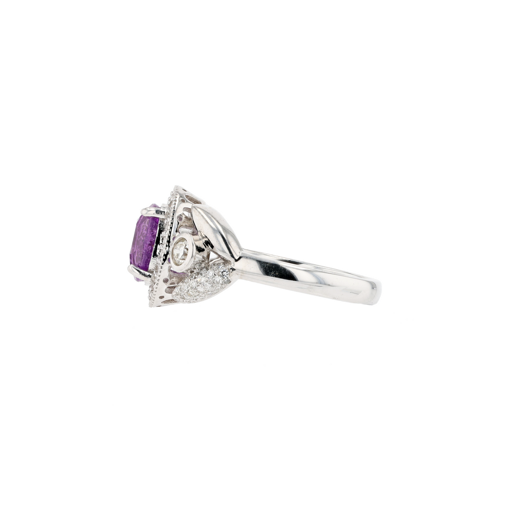 18KG Natural Unheated Vivid Purple Sapphire Diamond Ring