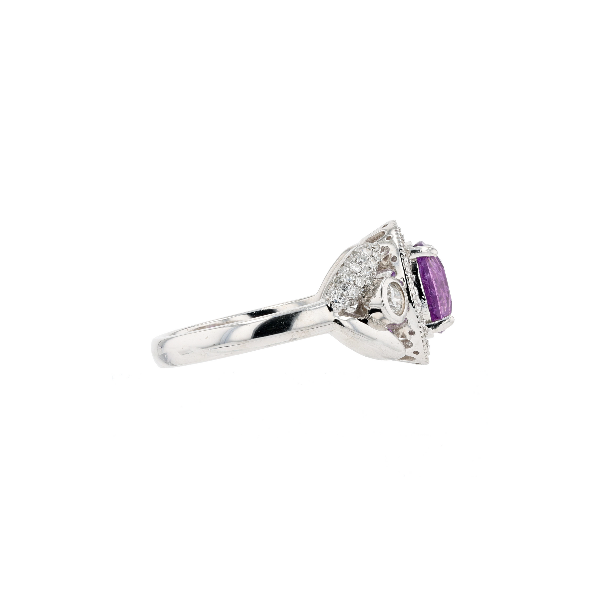 18KG Natural Unheated Vivid Purple Sapphire Diamond Ring