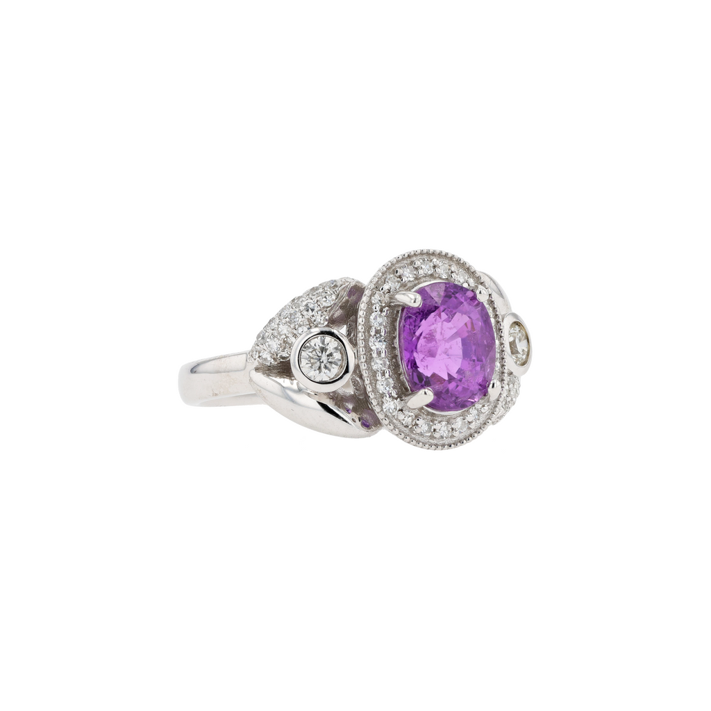 18KG Natural Unheated Vivid Purple Sapphire Diamond Ring