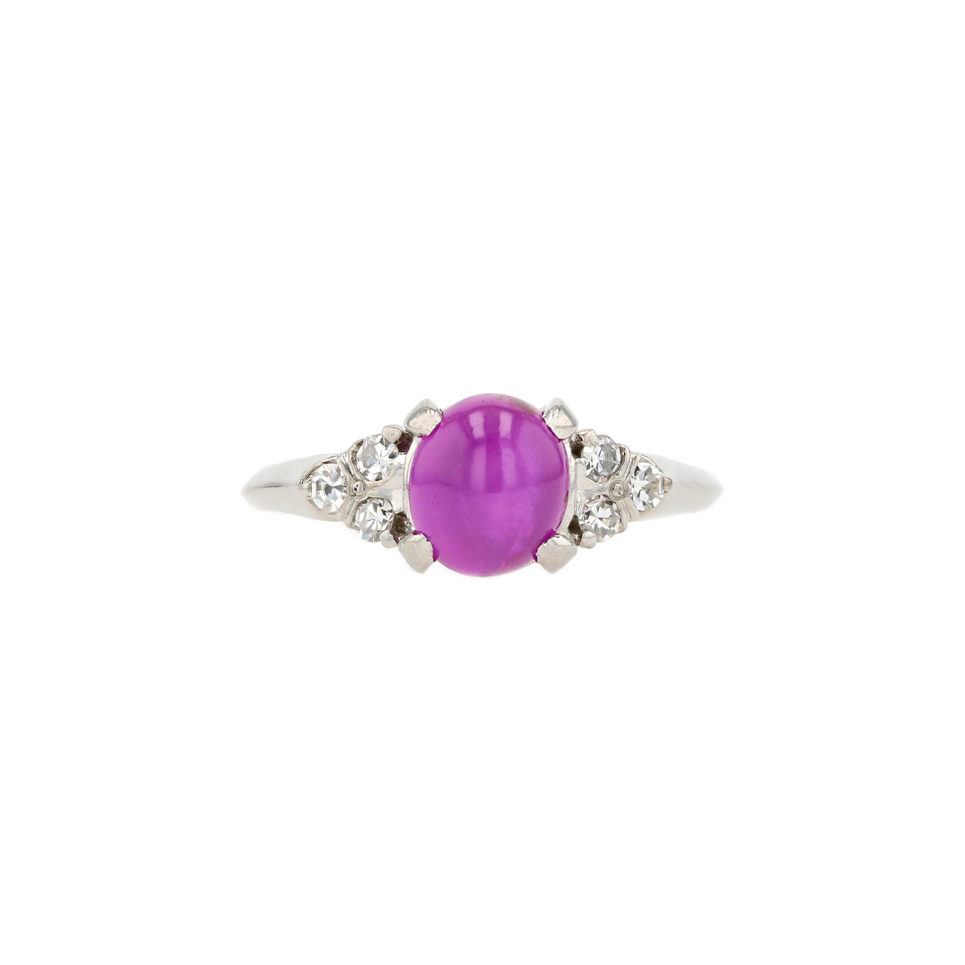 14KG Natural Unheated Pink Star Sapphire Diamond Ring