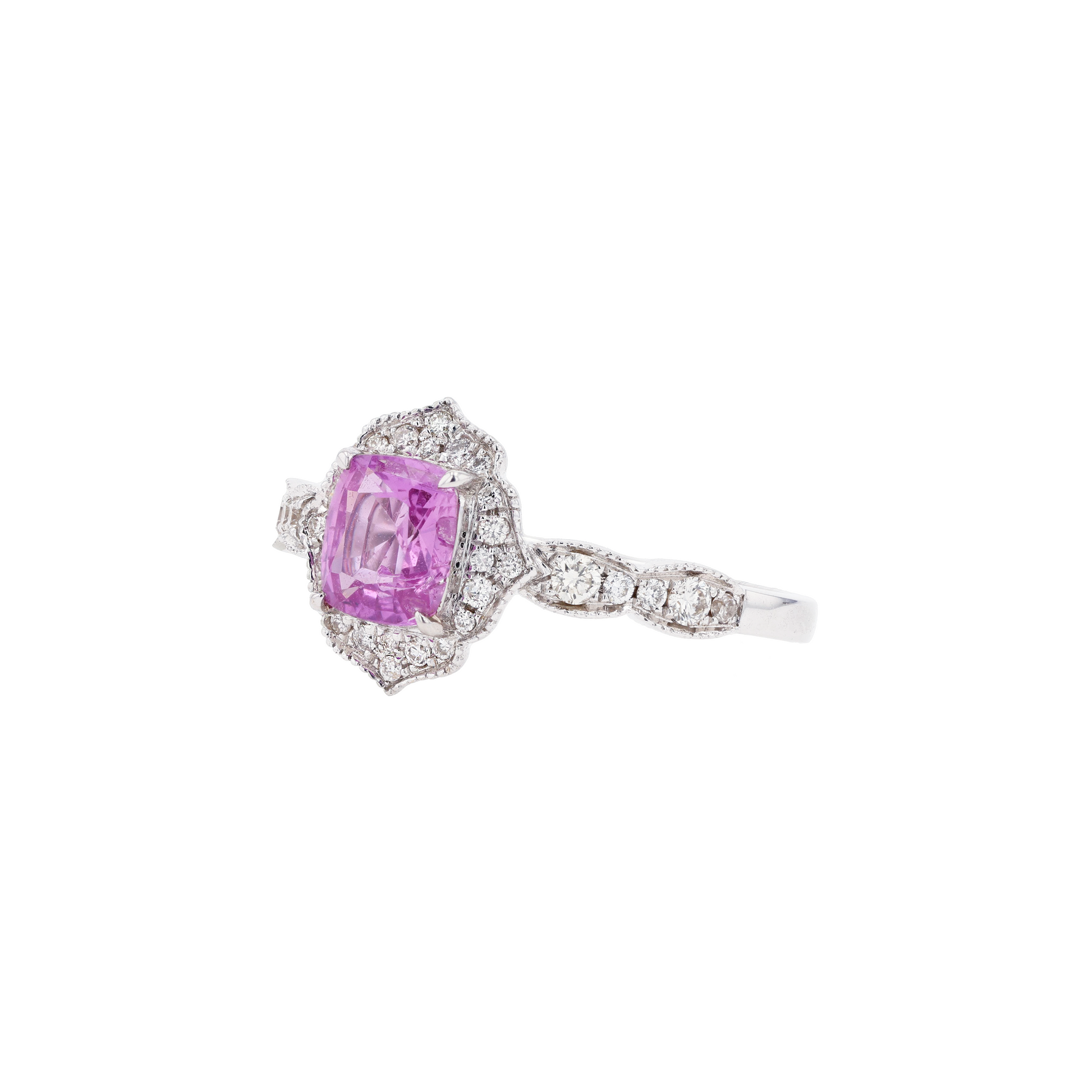 18KG Natural Unheated Intense Pink Sapphire Diamond Ring