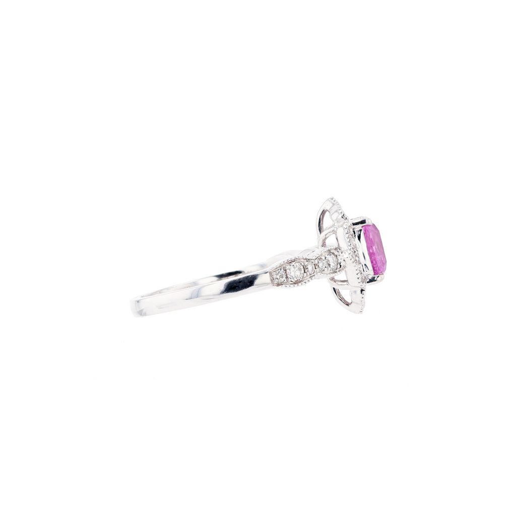 18KG Natural Unheated Intense Pink Sapphire Diamond Ring