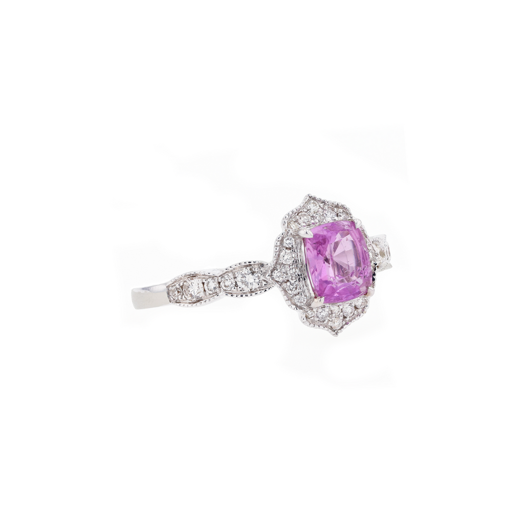 18KG Natural Unheated Intense Pink Sapphire Diamond Ring