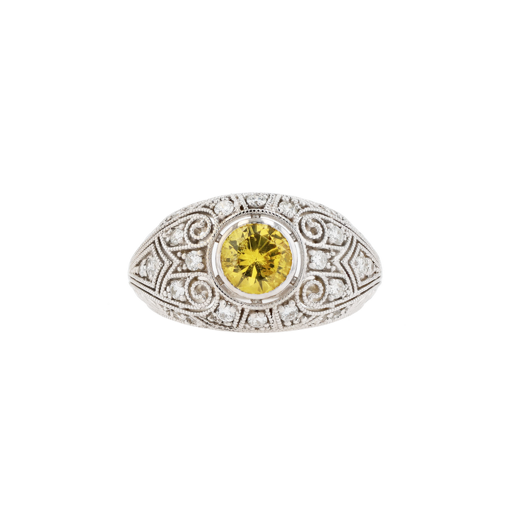 14KG Natural Unheated Yellow Sapphire Diamond Ring