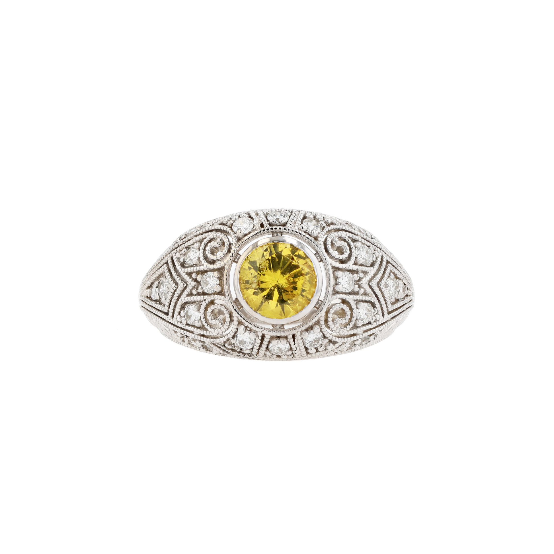 14KG Natural Unheated Yellow Sapphire Diamond Ring