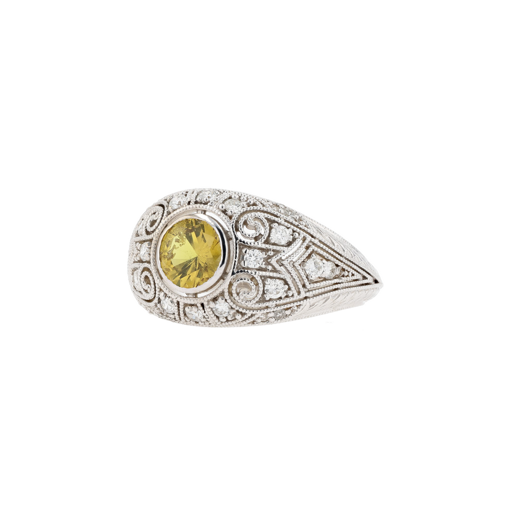 14KG Natural Unheated Yellow Sapphire Diamond Ring
