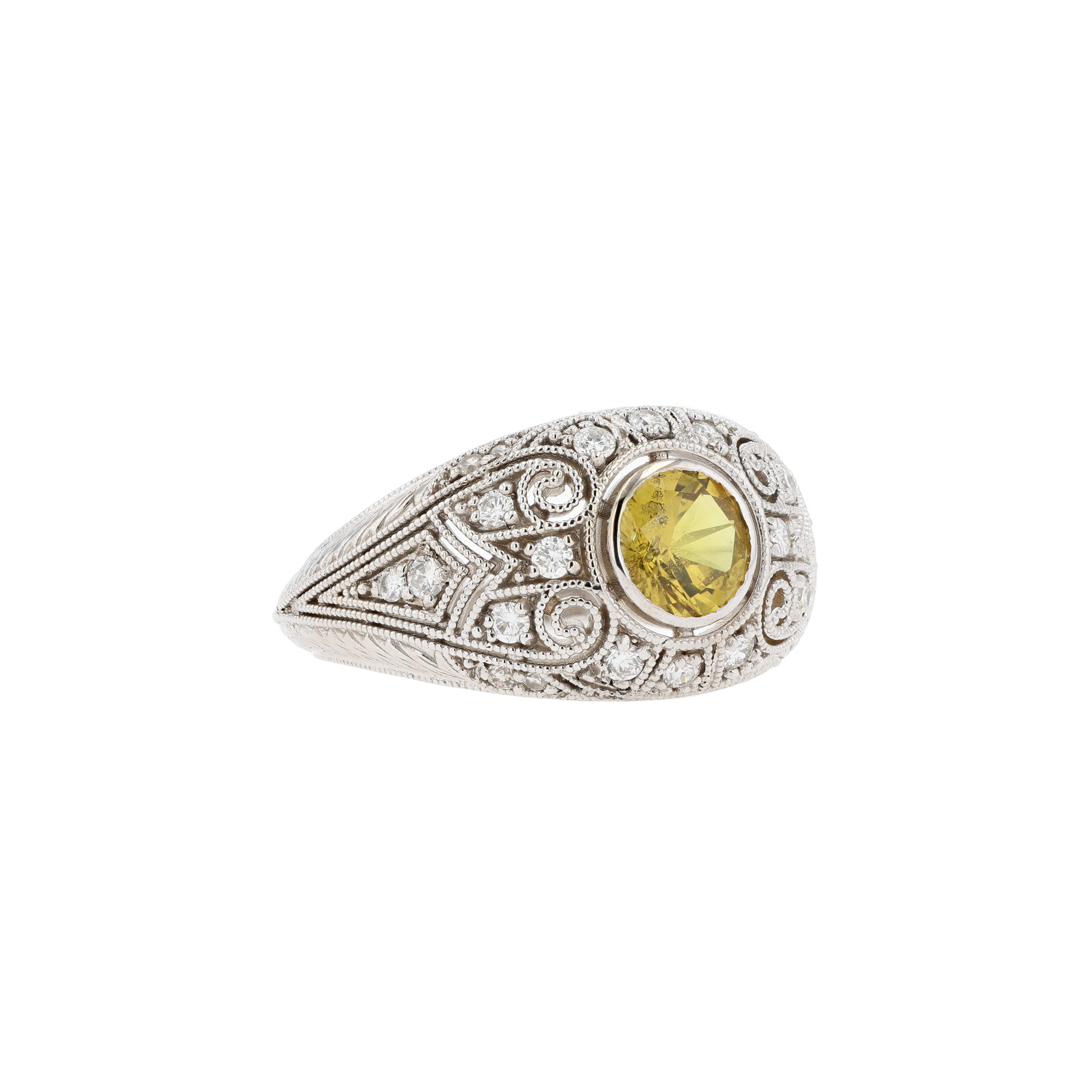 14KG Natural Unheated Yellow Sapphire Diamond Ring