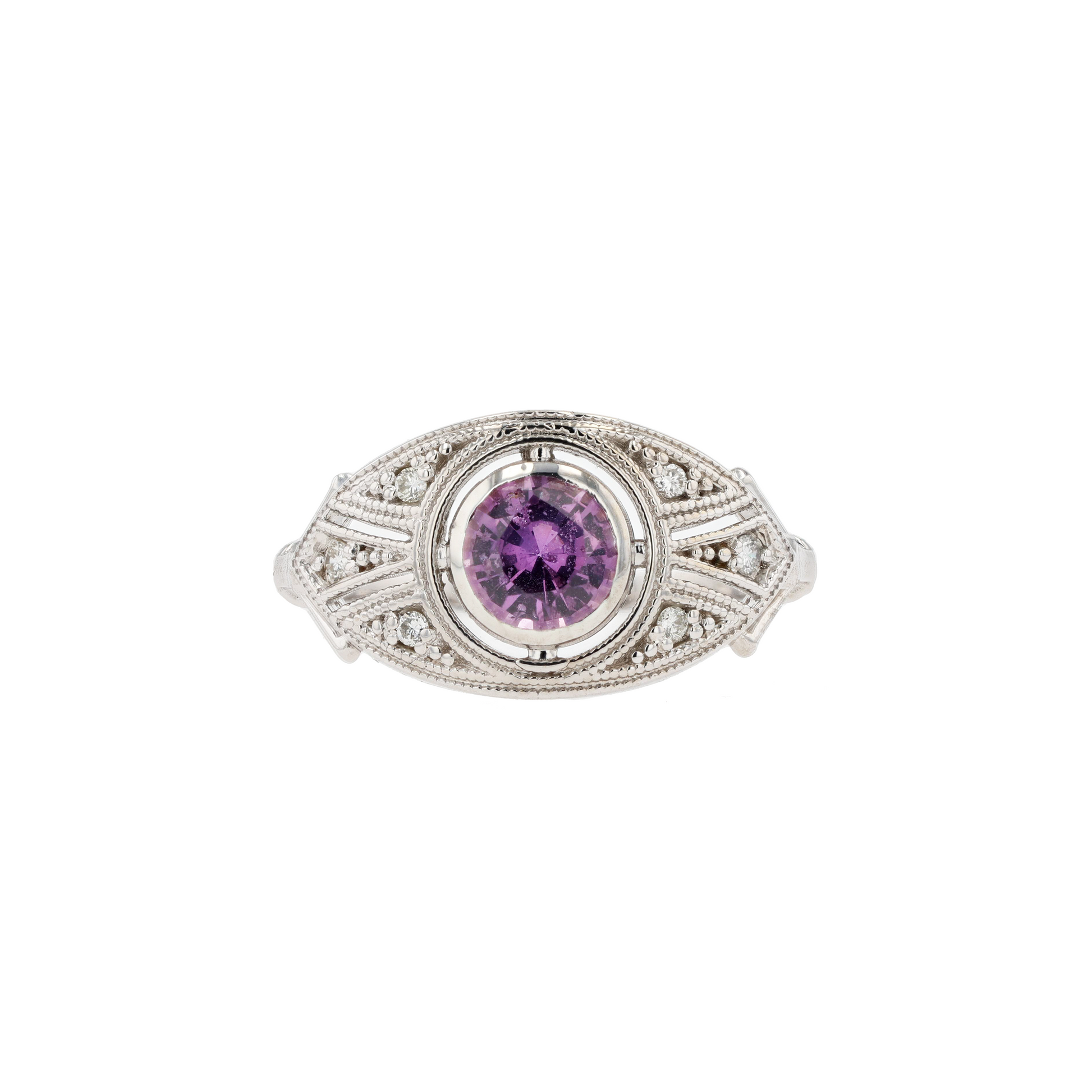14KG Natural Unheated Pink Sapphire Diamond Ring