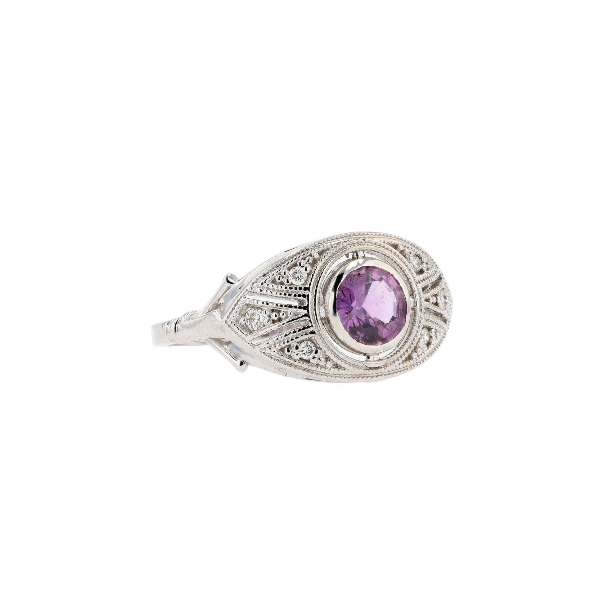 14KG Natural Unheated Pink Sapphire Diamond Ring