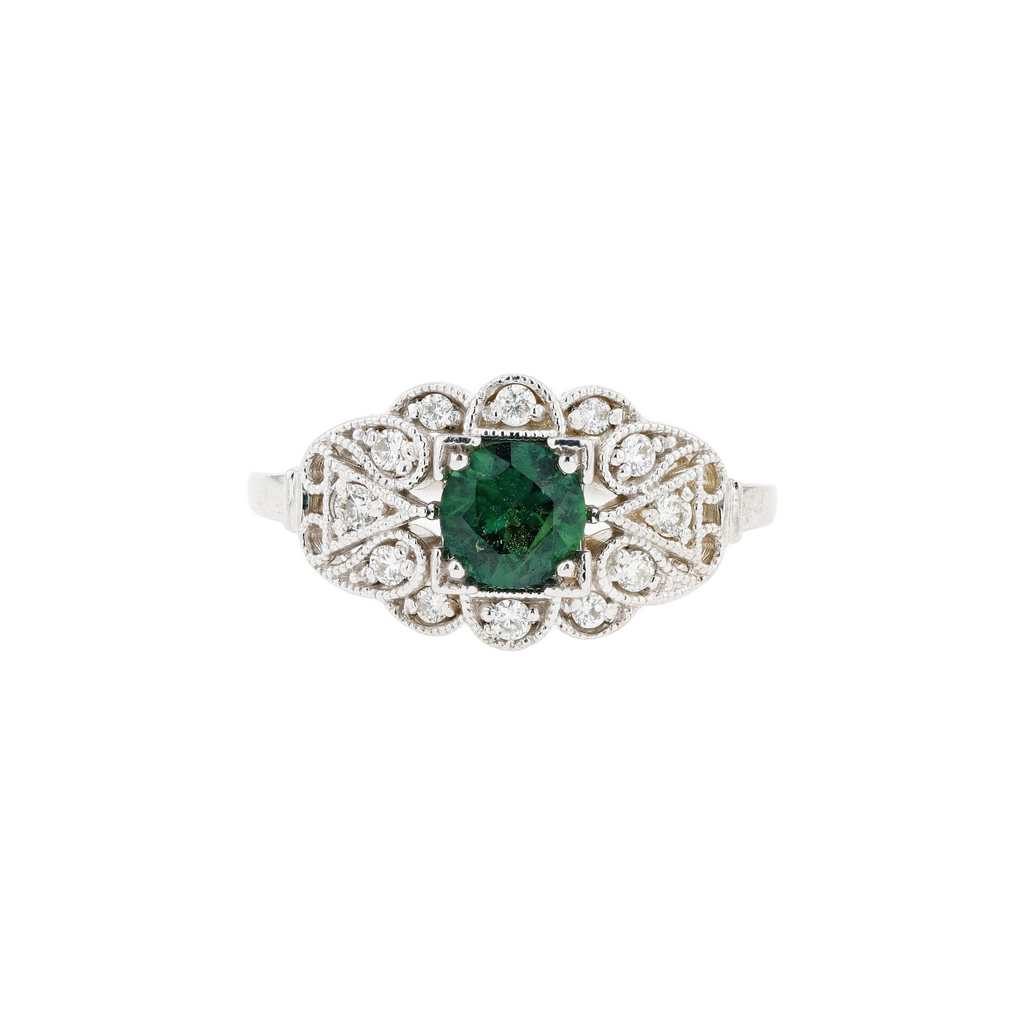 14KG Natural Unheated Green Sapphire Diamond Ring