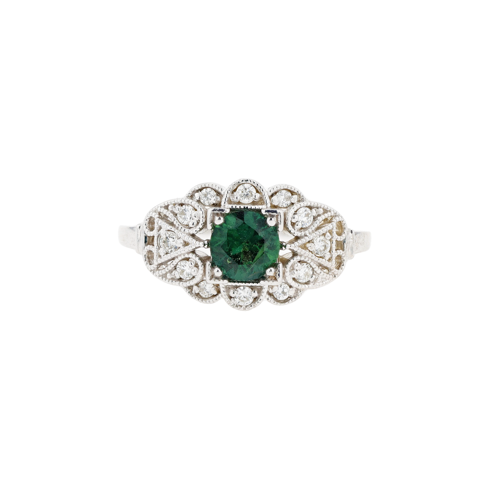 14KG Natural Unheated Green Sapphire Diamond Ring