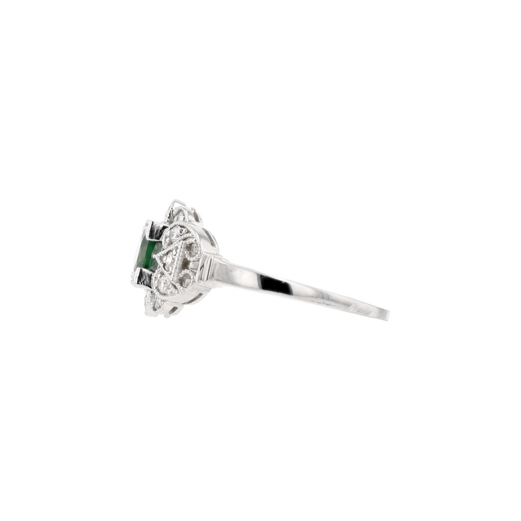 14KG Natural Unheated Green Sapphire Diamond Ring