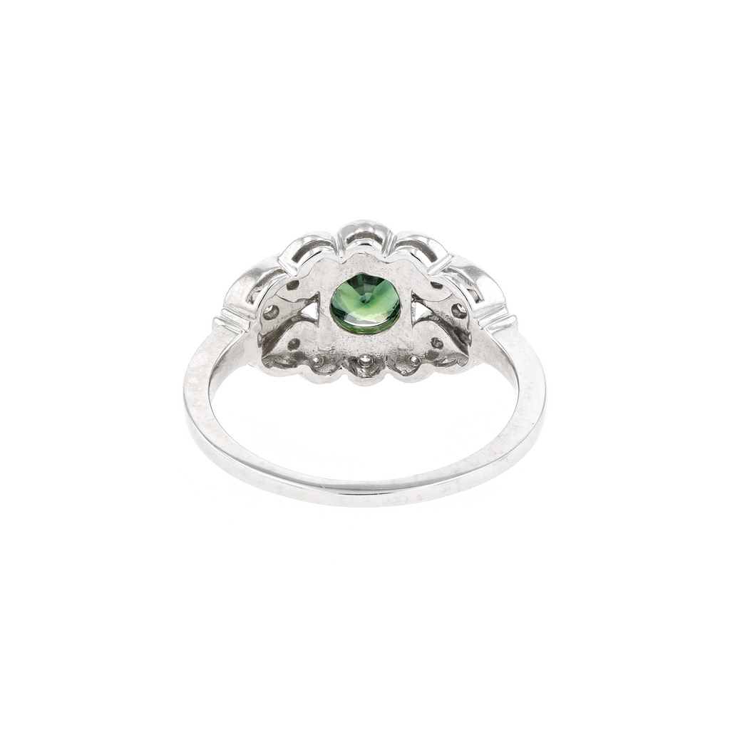 14KG Natural Unheated Green Sapphire Diamond Ring
