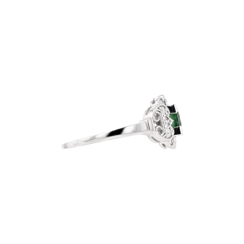 14KG Natural Unheated Green Sapphire Diamond Ring