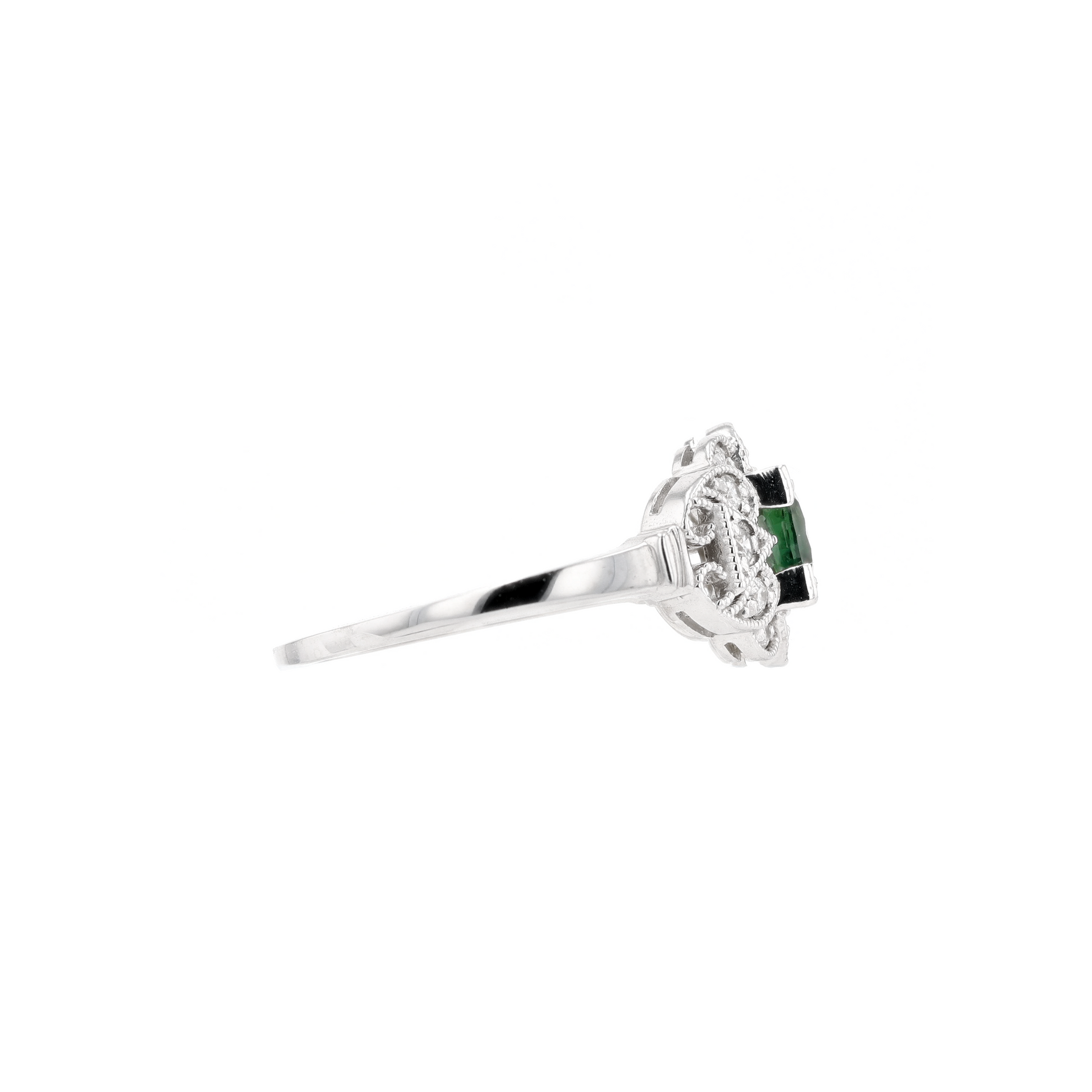 14KG Natural Unheated Green Sapphire Diamond Ring