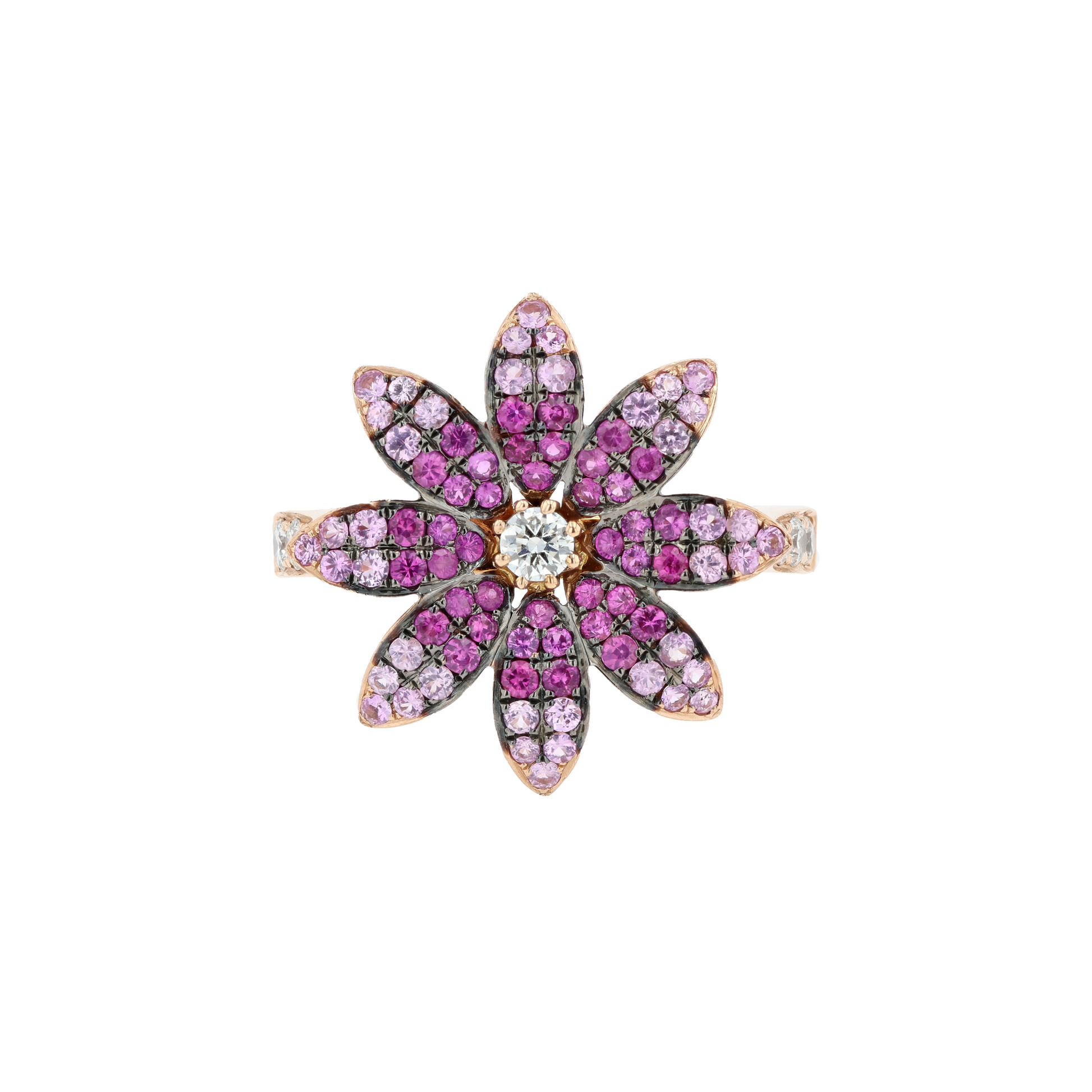 14KG Natural Pink Sapphire Diamond Ring