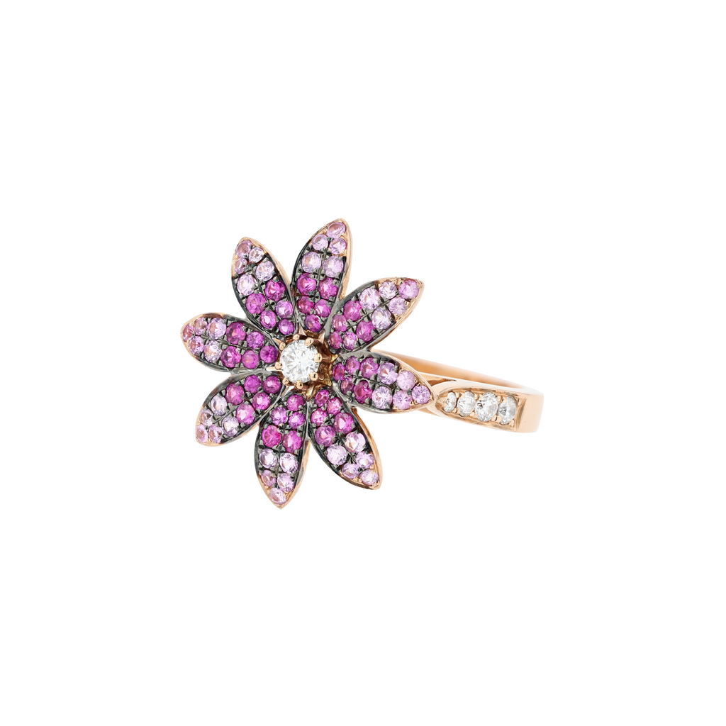 14KG Natural Pink Sapphire Diamond Ring